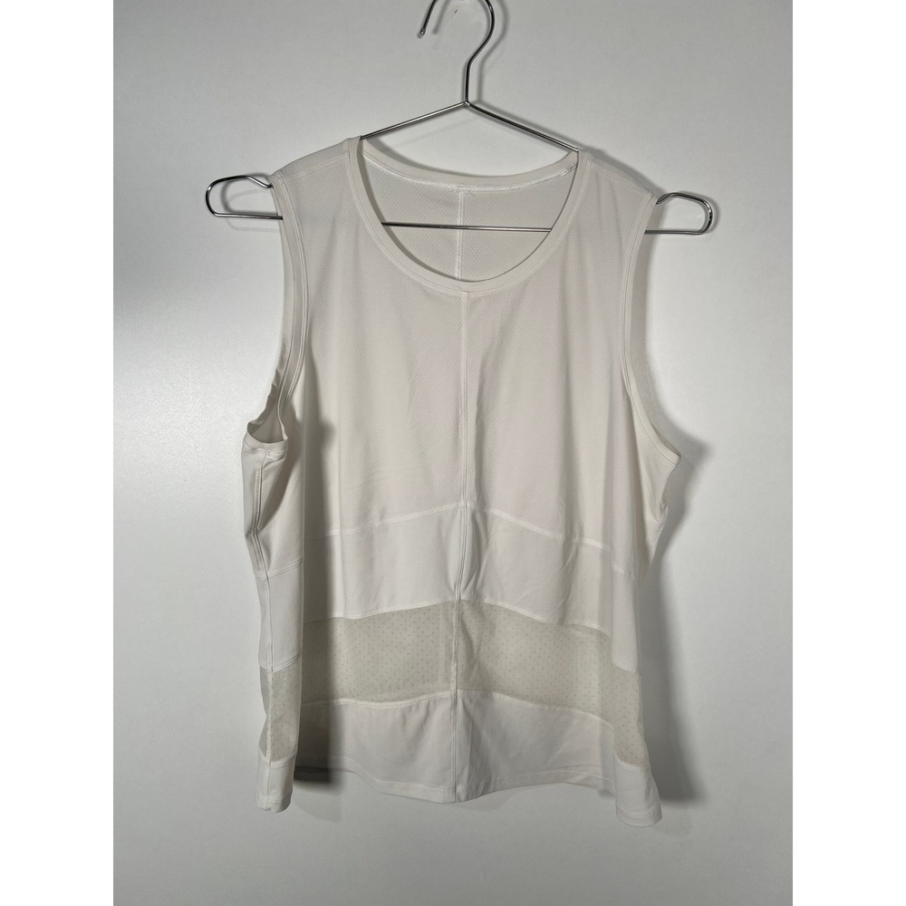 Lululemon White Mesh Panel Sleeveless Athletic Tank Top‎ Sporty Gym Workout Sz L